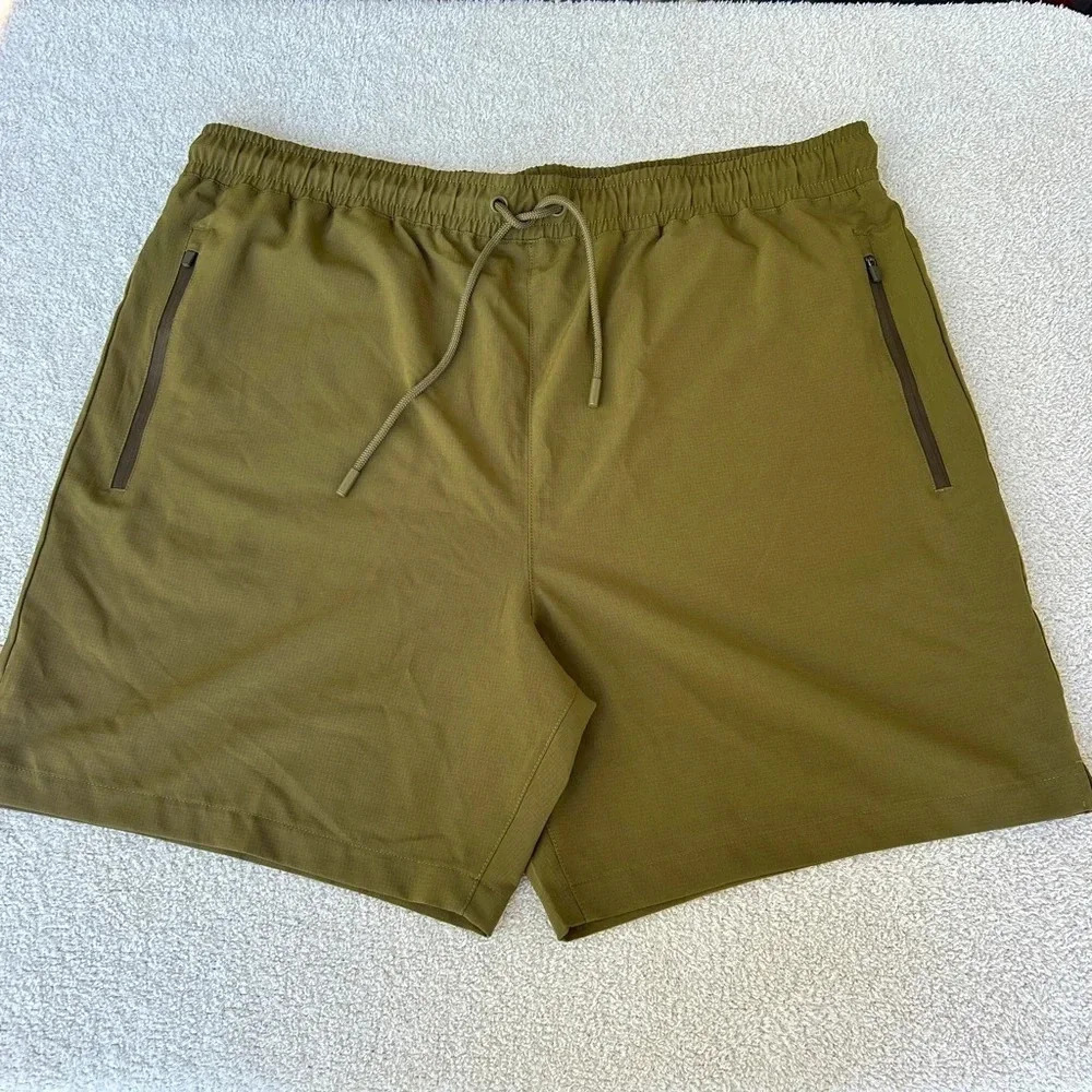 Men’s Army Green Trajectory Athletic Hiking Shorts Drawstring Stretch Waist